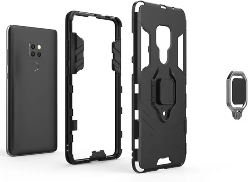 Vista 4 de Funda para Huawei Mate 20 con protector de pantalla de vidrio templado y soporte magnético para anillo con soporte, accesorios delgados para celdas