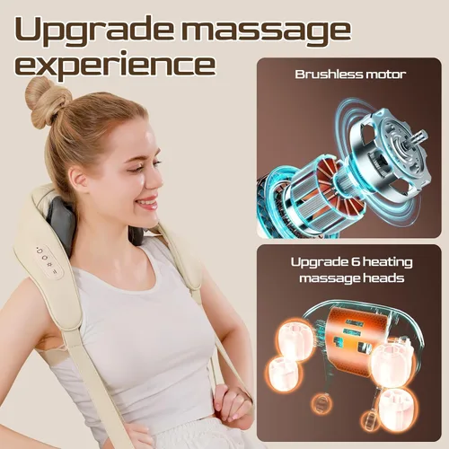 Vista 8 de Masajeador de cuello con rodillo de calor Shiatsu de amasamiento de tejido profundo para cuello y espalda, regalo para mamá, papá, Navidad