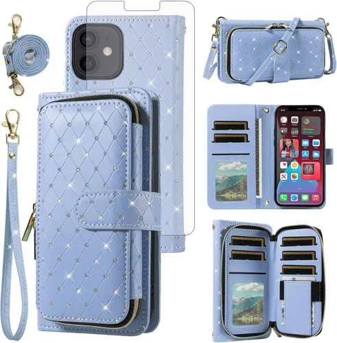 Vista 84 de Funda para teléfono iPhone 6 6S con cremallera y protector de pantalla con protector de pantalla, correa de cordón cruzado, ranura para iPhone 6 Six