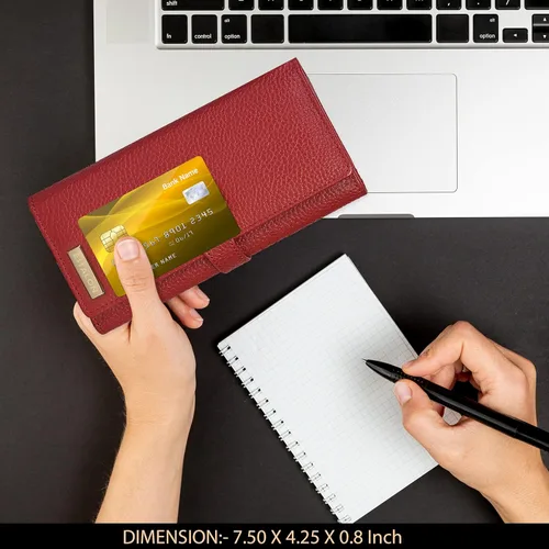 Vista 2 de Carteras de piel con bloqueo RFID, para cheques, con 11 ranuras para tarjetas, para mujer