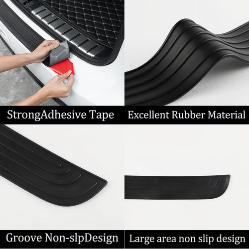 Vista 2 de Protector de parachoques trasero de automóvil, 33.07 pulgadas x 2.75 pulgadas, accesorios exteriores de maletero de goma universal antiarañazos Negro