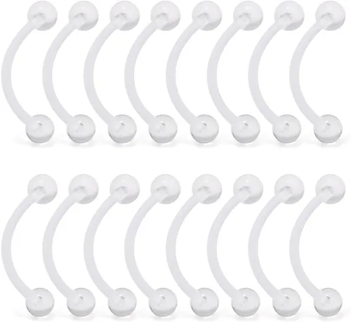 Vista 8 de SCERRING Abrazadera curvada de acero inoxidable y bioflex de acrílico transparente de 14 G, para pezones, ojos de serpiente, lengua, 16-24 piezas