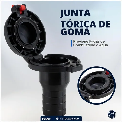 Vista 4 de Five Oceans Llenado/relleno de cubierta marina de 1-1/2 pulgadas, diseño de tapa abatible, cuello recto, para pontón, pesca, botes de lubina, yates