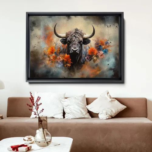 Vista 5 de Buffalo Bison Landscape, Watercolor Mixed Media Art Print for Canvas or Metal