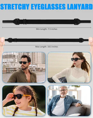 Vista 3 de BILIONE Correa de vidrio sin cola para gafas, cordón para lentes de sol para hombres y mujeres, soportes ajustables para gafas alrededor del cuello