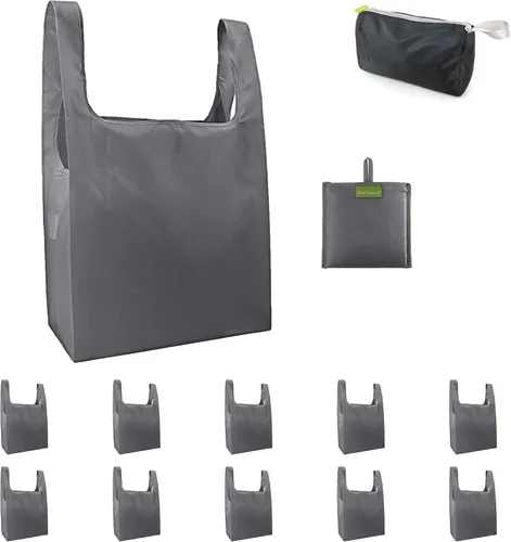 Vista 36 de BeeGreen Bolsas de comestibles reutilizables de Navidad con bolsa de almacenamiento con cremallera, paquete de 10 bolsas de compras reutilizables a