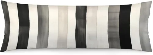 Vista 12 de Funda de almohada moderna con diseño de acuarela de rayas blancas y negras, 20 x 54 pulgadas, diseño moderno de rayas verticales, funda de almohada