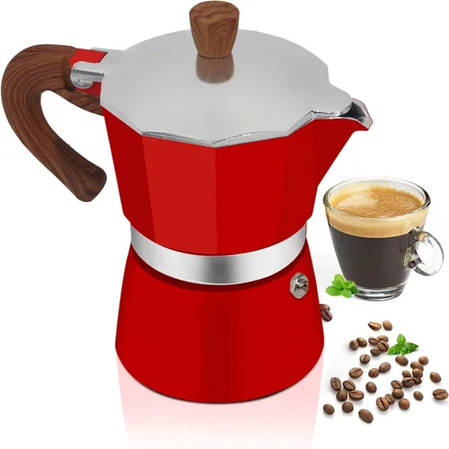 Vista 18 de Cafetera Moka Pot Express de Aluminio de 3 Tazas 150ml (5.1 fl oz), Cafetera de Espresso para Estufa, Cafetera Colorida Estilo Clásico Italiano