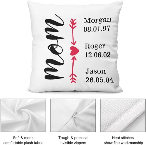 Vista 6 de Custom Mothers Day Pillow Cover Soft Velvet Square Pillow Case with Kids Names Family Names Custom Gift for Mom Mommy from Child Daughter Son, #1