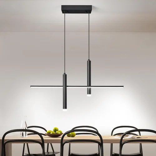 Vista 11 de Moderna lámpara colgante lineal LED con focos duales, regulable, 6000 K, luces colgantes de isla de cocina, candelabros negros chapados en isla