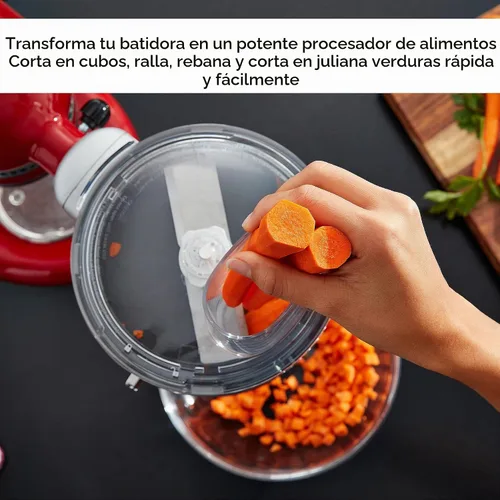 Vista 3 de KitchenAid Spiralizer Plus - Accesorio con cáscara, núcleo y rebanada, accesorio para procesador de alimentos plateado y KSM2FPA, kit de corte