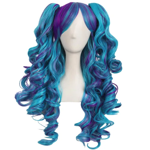Vista 29 de MapofBeauty Peluca de disfraz de cosplay rizada en espiral de 32 pulgadas Azul celeste