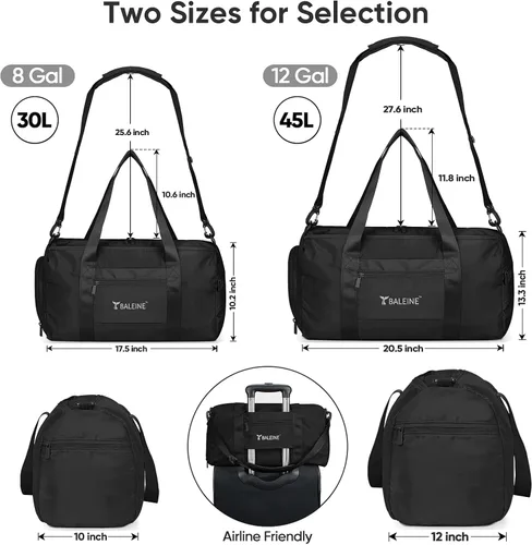 Vista 3 de BALEINE bolso de gimnasio para mujeres y hombres, pequeño bolso de lona impermeable y ligero para deportes, gimnasios y escapadas de fin de semana