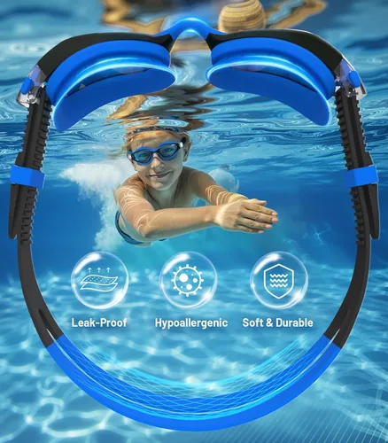 Vista 3 de Swim Goggles for Kids 6-14, Anti-Fog UV Protection Clear Swimming Goggles, Leakproof Pool Swim Goggles for Boys Girls
