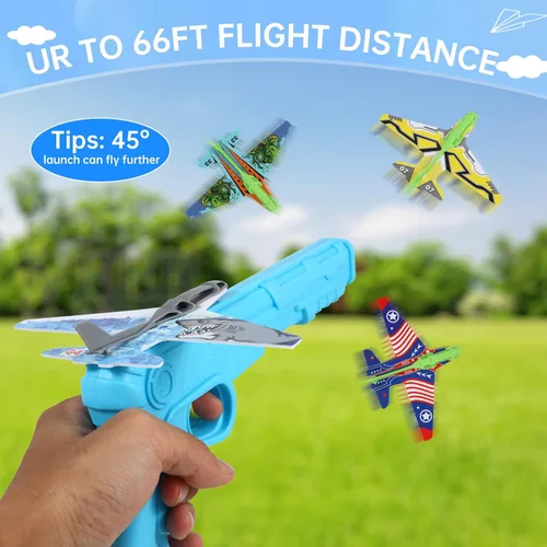 Vista 2 de Manmel Paquete de 12 lanzadores de aviones para niños, 2 lanzadores y 10 planeadores de espuma, juguetes voladores para interiores y exteriores