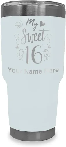 Vista 8 de LaserGram Taza aislada al vacío de 20 onzas, My Sweet 16, grabado personalizado incluido (gris)