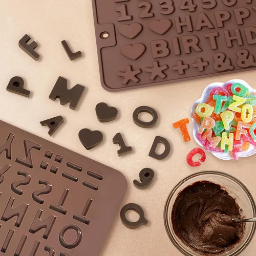 Vista 6 de Moldes de silicona para letras y números de chocolate con símbolos de decoración de pasteles de feliz cumpleaños, 2