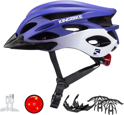Vista 16 de KINGBIKE - Casco de bicicleta para adultos, hombres, mujeres y jóvenes, para ciclismo en carretera y montaña, con luz recargable por USB