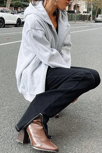 Vista 5 de EFAN - Sudaderas con capucha para mujer chaqueta oversized para otoño sudaderas informales con cordón cremallera Y2K y bolsillo