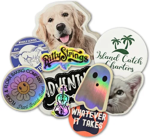 Vista 4 de Calcomanías personalizadas a granel Sube tu logotipo 20-1000 Tamaños de 2 a 12 pulgadas Adhesivo impermeable personalizado Calcomanías