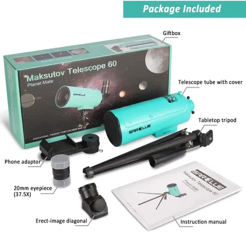 Vista 7 de Maksutov-Cassegrain Telescopio para adultos y niños principiantes de astronomía, Sarblue Mak60 Telescopio compuesto catadióptrico 29.528x2.362 in