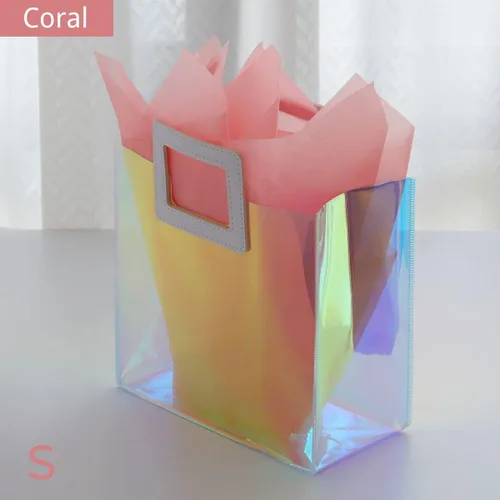 Vista 3 de VUOJUR 1 bolsa de regalo reutilizable S de 8.3 pulgadas y 1 M de 11 pulgadas con papel de seda, coral y orquídea