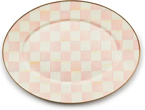 Vista 14 de MACKENZIE-CHILDS Bandeja Ovalada de Esmalte, Plato de Servir para Entretenimiento, Pequeño, Cuadros Cortesanos en Blanco y Negro