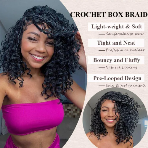 Vista 5 de Goddess Box Braids 1B3330 - Trenzas de ganchillo bohemias de 10 pulgadas para mujeres negras, paquete de 7 paquetes de trenzas bohemias preenlazadas