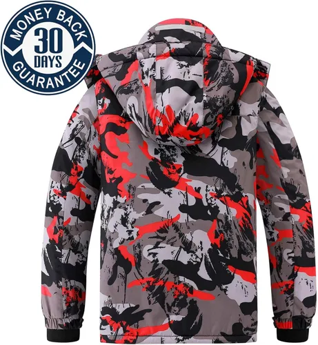 Vista 2 de Chaqueta de esquí para niños, impermeable, transpirable, con forro polar, resistente al viento, abrigos de snowboard con capucha, Nieve