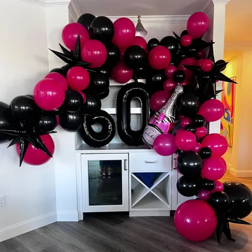 Vista 6 de Globos de estrella negra, 12 unidades, globos de explosión de estrella de aluminio de 27/22 pulgadas, globo de cono de Mylar de espiga grande