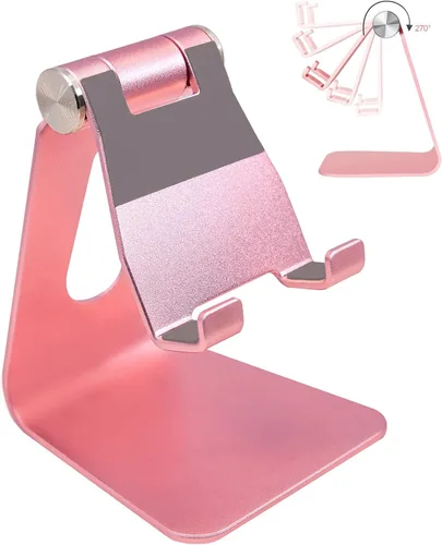 Vista 8 de Soporte ajustable de aluminio multiángulo para teléfono y tableta, base antideslizante, estación de carga para escritorio, cama, cocina, oficina