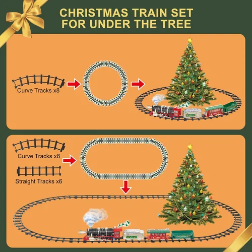Vista 7 de Juego de tren de control remoto con vapor, luces y sonidos, tren de juguete eléctrico para niños de 4 a 8 años, juego de tren de árbol de Navidad