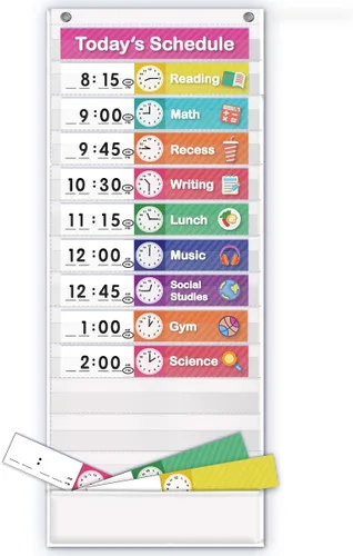 Vista 9 de EAMAY Tabla de bolsillo para horarios diarios, tabla de horarios para profesores con 18 tarjetas personalizadas reutilizables, tabla de bolsillo