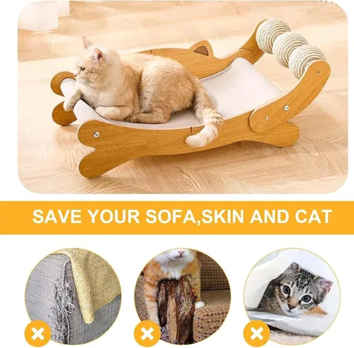 Vista 4 de Sisal - Cama rascador para gatos, tabla rascador de cartón sólido extra grande con bola de sisal, tumbona hamaca de 26.8 pulgadas para gatos