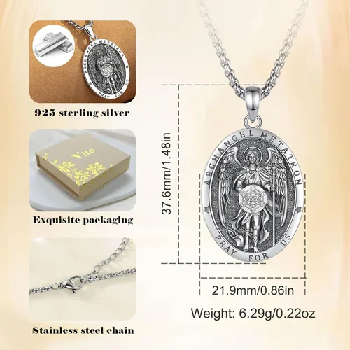 Vista 120 de Vito Collar de plata de ley 925 para mujeres y hombres, San Benito, crucifijo, Caravaca, San Cristóbal, San Judas, medalla patronal, amuleto