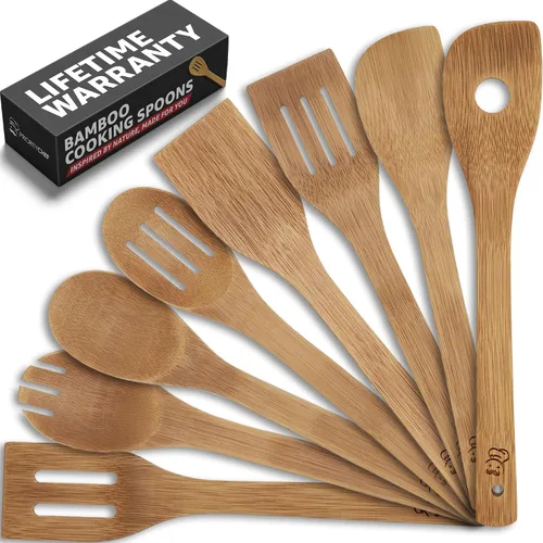 Vista 11 de PriorityChef - Cucharas de madera para cocinar, 6 piezas con soporte para utensilios, utensilios de bambú que no rayan, juego de utensilios