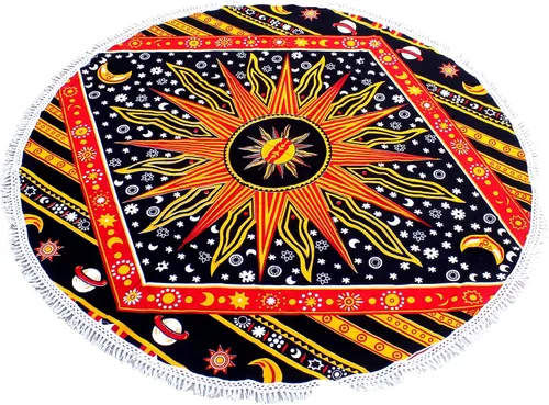 Vista 33 de Tapiz redondo de mandala indio, manta de playa, mantel de algodón gitano hippie bohemio, toalla de playa, esterilla de yoga