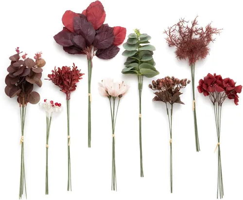 Vista 27 de Ling's moment - Juego de tallos de vegetación artificial verde, 36 piezas con 8 tipos de flores artificiales para ramos de novia de bricolaje Negro