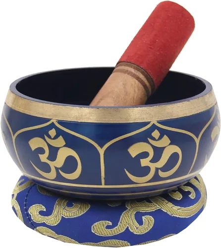 Vista 5 de DharmaObjects - cuenco para cantar el Om de la paz, para meditación relajante de yoga. Juego de almohadilla de seda, juego de martillo de Negro