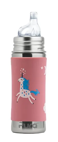 Vista 7 de Pura Kiki 11oz/325ml Botella de acero inoxidable para beber con funda, certificada MadeSafe sin plástico, boquilla sipper de silicona de grado
