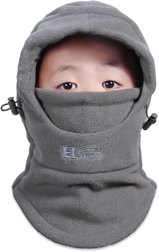 Vista 2 de OJSCOS Pasamontañas con capucha de forro polar doble grueso para niños al aire libre