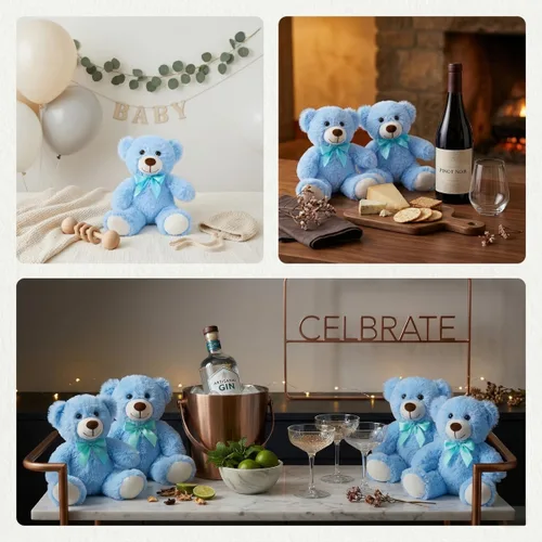 Vista 3 de MaoGoLan - Osos de peluche, paquete de 3 osos de peluche, regalo de cumpleaños o centro de mesa para niñas, 13.5 pulgadas Azul