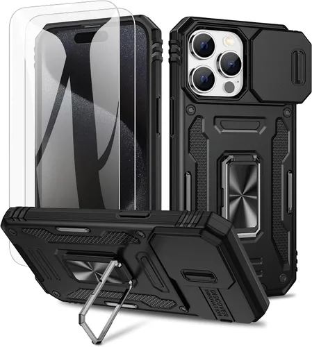 Vista 15 de Maxdara Funda para iPhone 14 Pro Max, con cubierta deslizante para cámara y soporte giratorio de 360° integrado y protector de pantalla de vidrio
