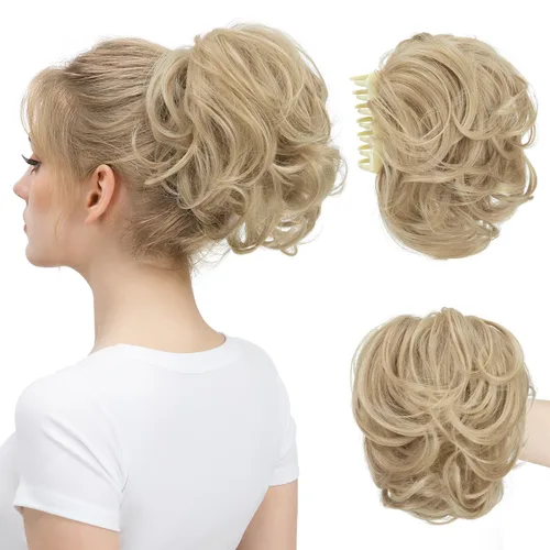 Vista 10 de Pinza de pelo con clip de garra, moño corto, pieza de cabello de moño desordenado, extensiones de cabello flexibles, ramificación de cabello