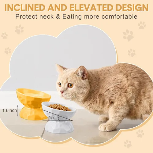 Vista 3 de Bokon Tazón elevado de cerámica para gatos de 6.8 onzas, cuenco elevado de comida para mascotas, anti vómitos, comedero elevado para perros y gatos