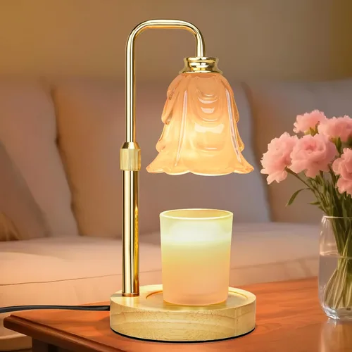 Vista 17 de XJZJY Lámpara calentadora de velas con regulador de temporizador, altura ajustable, calentador de cera de tulipán marrón, regalo de cumpleaños
