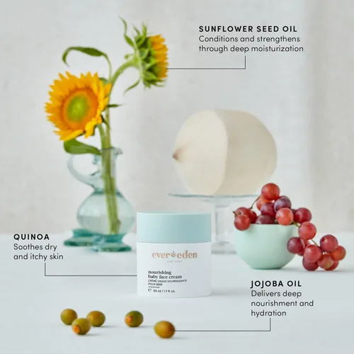Vista 2 de Evereden Dry Relief DUO - Crema Facial (1.7oz) y Bálsamo Labial (0.13oz) - Paquete de Chapstick para Niños Pequeños y Crema para Bebés Limpio