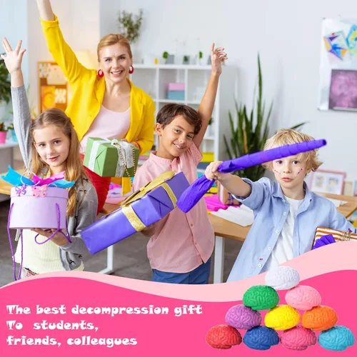 Vista 5 de Civaner 60 unidades de bolas de estrés cerebral a granel Squishy en forma de cerebro juguete de estrés PU Mano Ejercicio muscular bola de presión