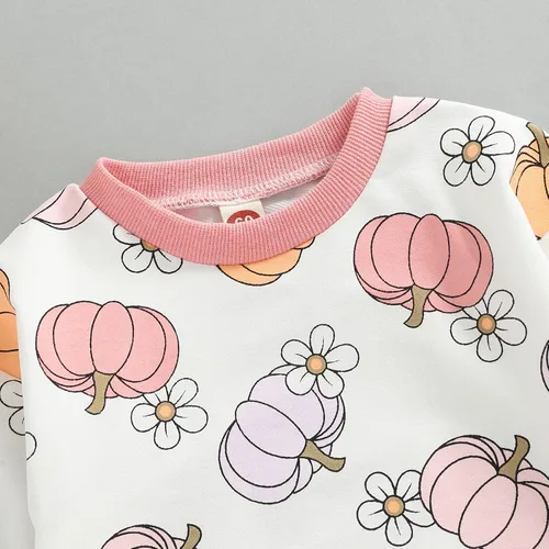 Vista 4 de OikMombiu Traje de Halloween para bebé y niña, camiseta y pantalones divertidos de fantasma, manga larga, cuello redondo, ropa linda