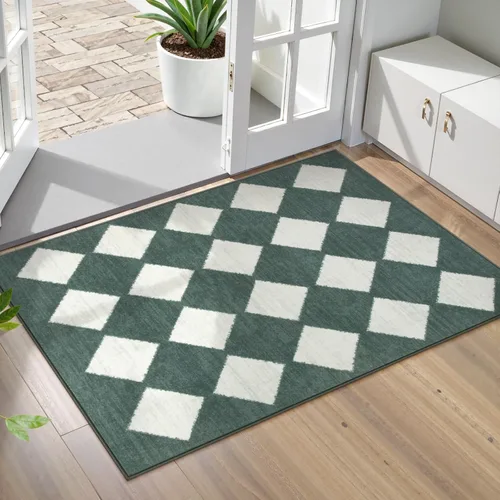 Vista 32 de Lahome - Tapete con diseño de entramado marroquí, a cuadros, pequeño, suave y antideslizante, moderno, resistente a las manchas, para puerta Negro
